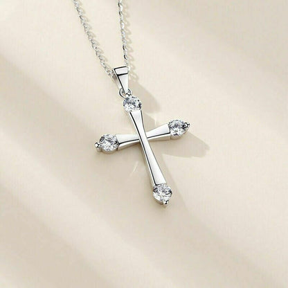 Crystal Cross Pendant Chain Necklace 