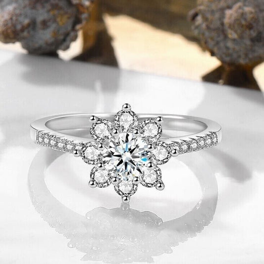 Sterling Silver Crystal Snowflake Adjustable Ring Jewellery