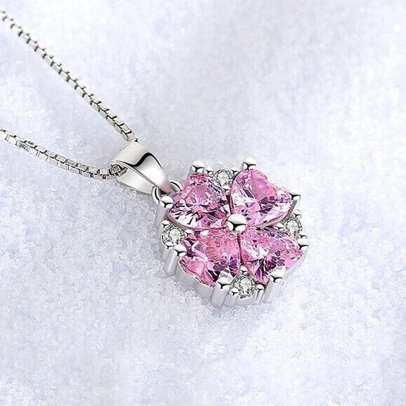 Crystal Pink Heart Pendant Necklace 
