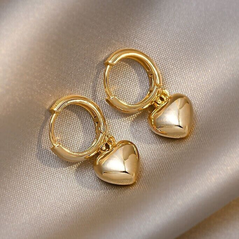 Charm Gold Heart Drop Dangle Hoop Earrings Women Girls Jewellery Gift