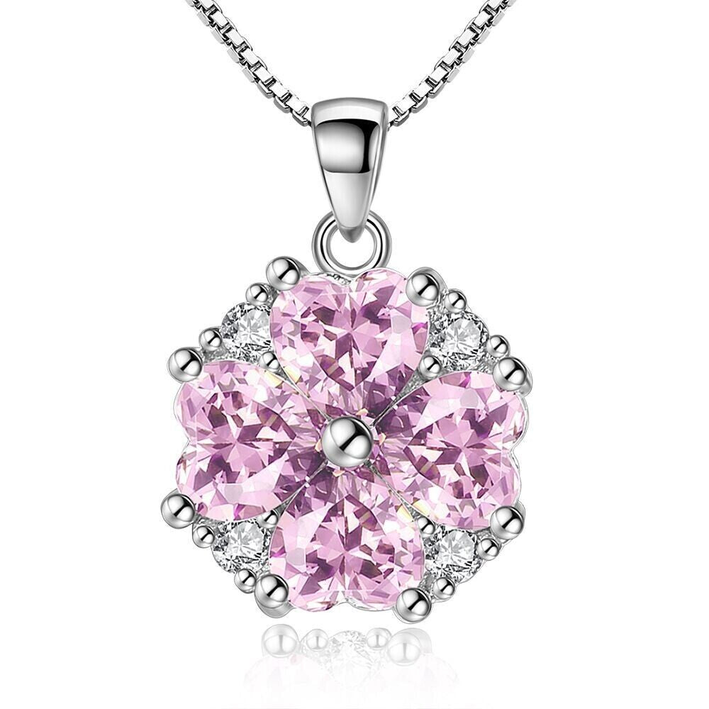 Crystal Pink Heart Pendant Necklace 
