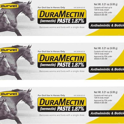 Durvet Duramectin Equine Wormer Paste – 3 Tubes | Broad-Spectrum Horse Dewormer | Controls Strongyles, Bots, Roundworms