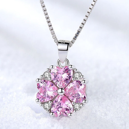 Crystal Pink Heart Pendant Necklace 