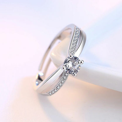 Women Girls Crystal Stone Adjustable Ring Sterling Silver Jewellery