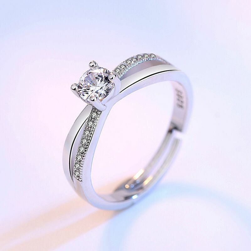 Women Girls Crystal Stone Adjustable Ring Sterling Silver Jewellery