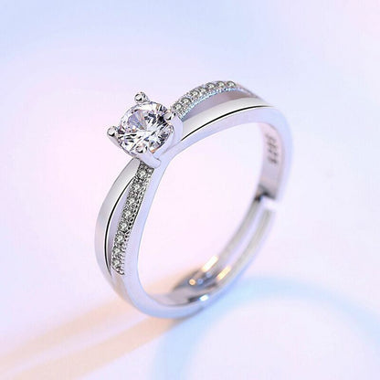 Women Girls Crystal Stone Adjustable Ring Sterling Silver Jewellery