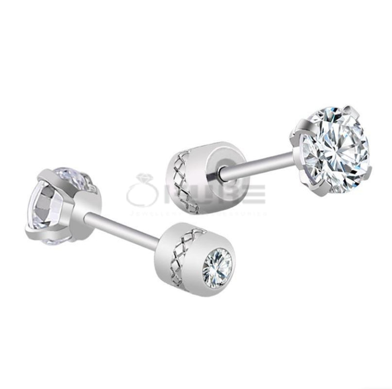 3Mm Silver Trendy Screw Back Cubic Zirconia Crystal Cartilage Stud Earrings