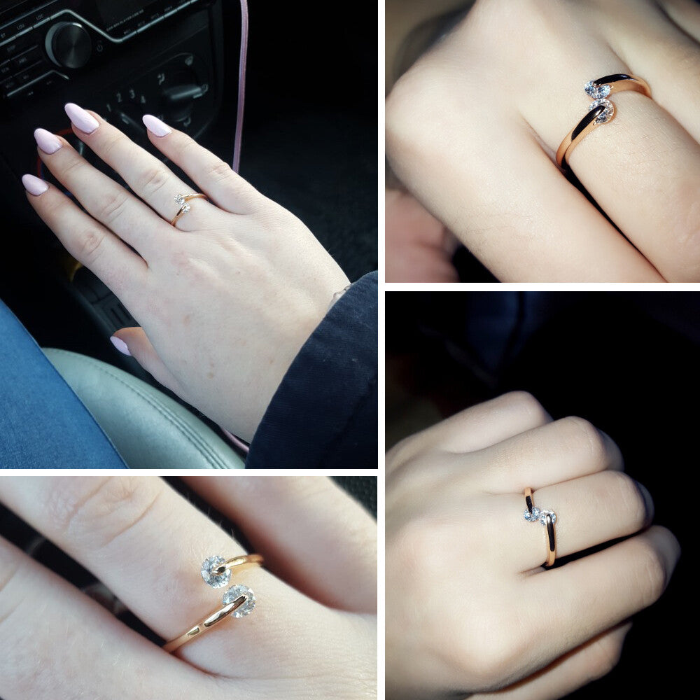 18K Rose Gold Plated Adjustable Engagement Eternity Ring with 2 CZ Crystals
