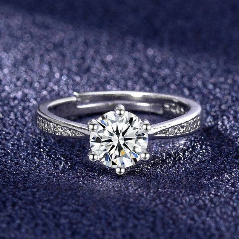 Crystal Stone Adjustable Ring Sterling Silver 