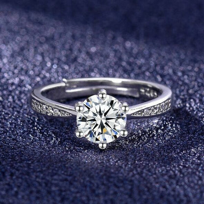 Crystal Stone Adjustable Ring Sterling Silver 