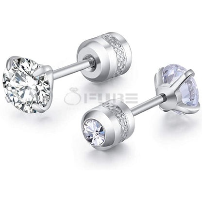 3Mm Silver Trendy Screw Back Cubic Zirconia Crystal Cartilage Stud Earrings