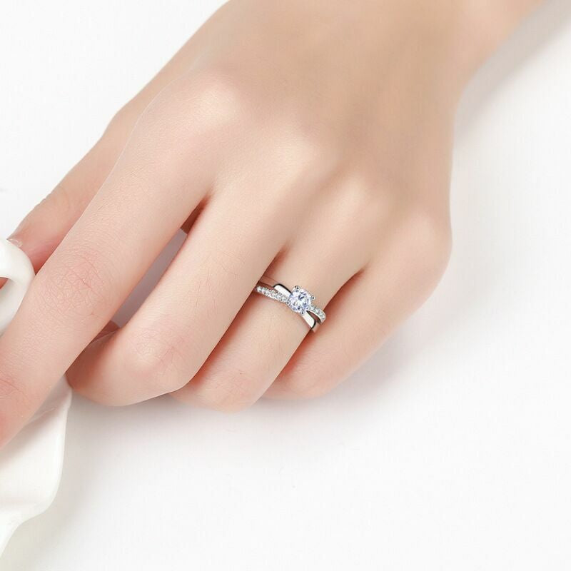 Women Girls Crystal Stone Adjustable Ring Sterling Silver Jewellery