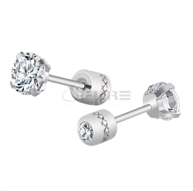 3Mm Silver Trendy Screw Back Cubic Zirconia Crystal Cartilage Stud Earrings