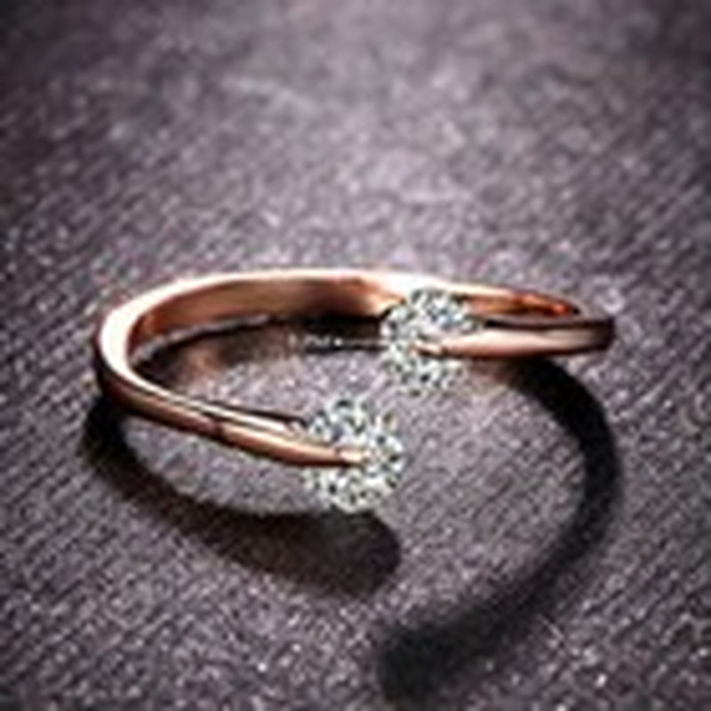 18K Rose Gold Plated Adjustable Engagement Eternity Ring with 2 CZ Crystals