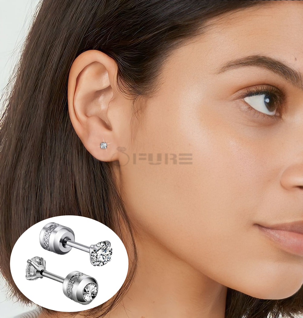 3Mm Silver Trendy Screw Back Cubic Zirconia Crystal Cartilage Stud Earrings