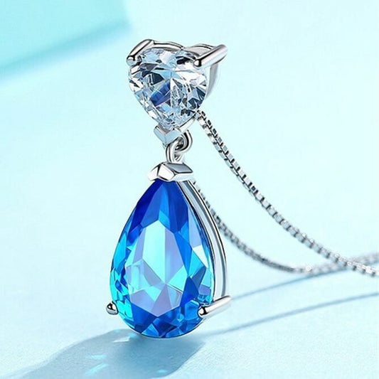 Crystal Heart Water Drop Pendant Necklace 