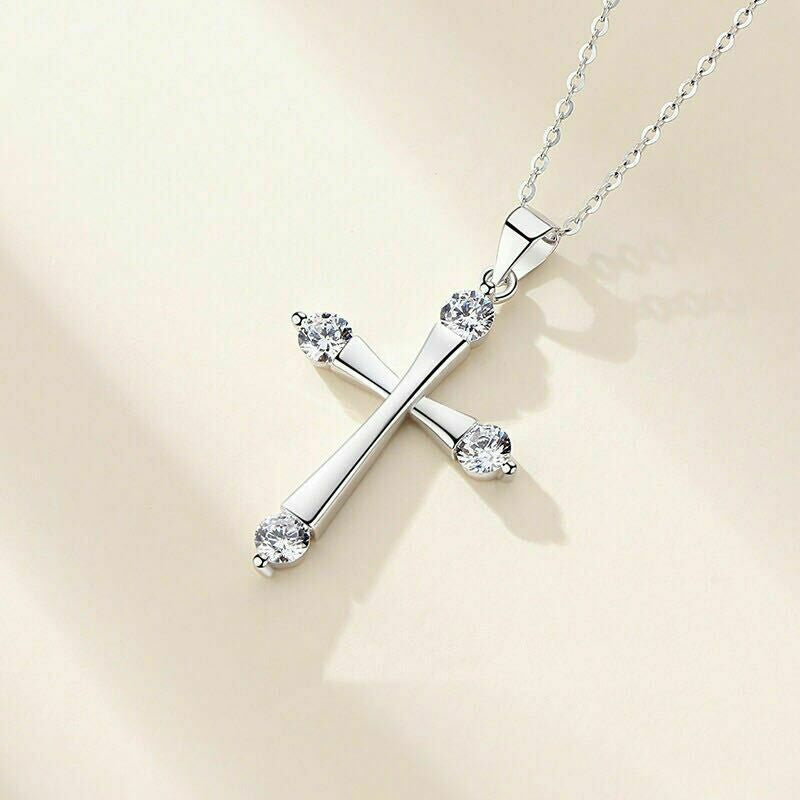 Crystal Cross Pendant Chain Necklace 