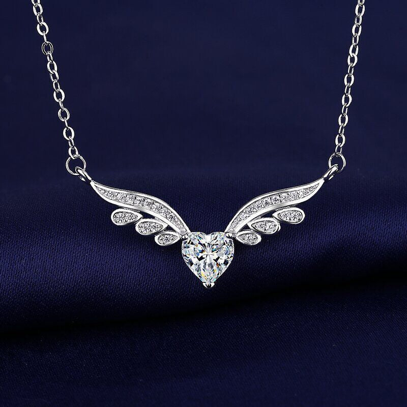 Elegant Crystal Angel Wing Heart Choker Necklace 