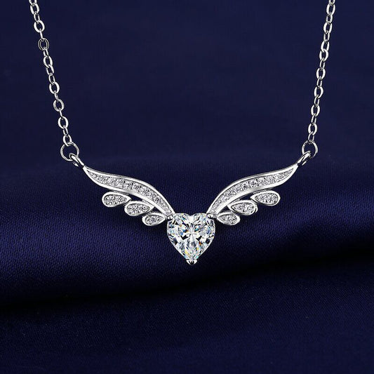 Elegant Crystal Angel Wing Heart Choker Necklace 