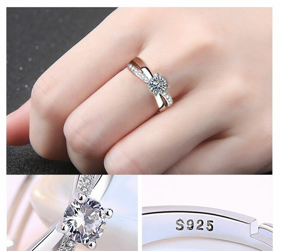 Women Girls Crystal Stone Adjustable Ring Sterling Silver Jewellery