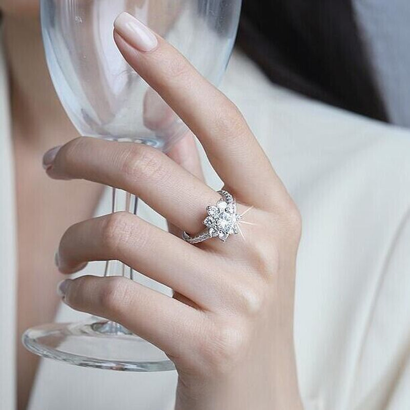 Sterling Silver Crystal Snowflake Adjustable Ring Jewellery