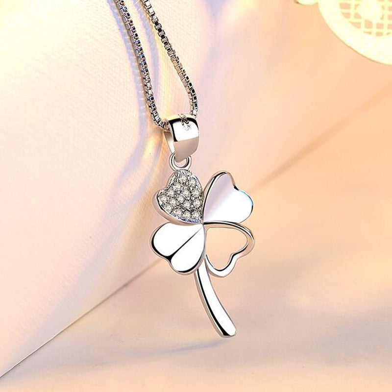 Crystal Clover Pendant Chain Necklace 