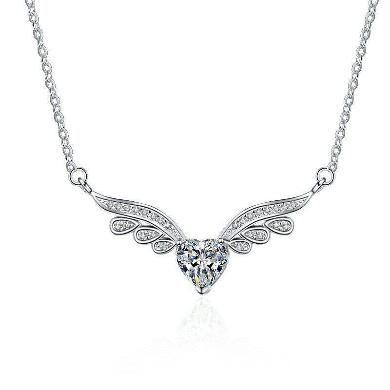 Elegant Crystal Angel Wing Heart Choker Necklace 