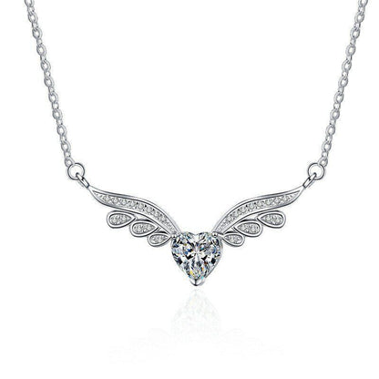 Elegant Crystal Angel Wing Heart Choker Necklace 