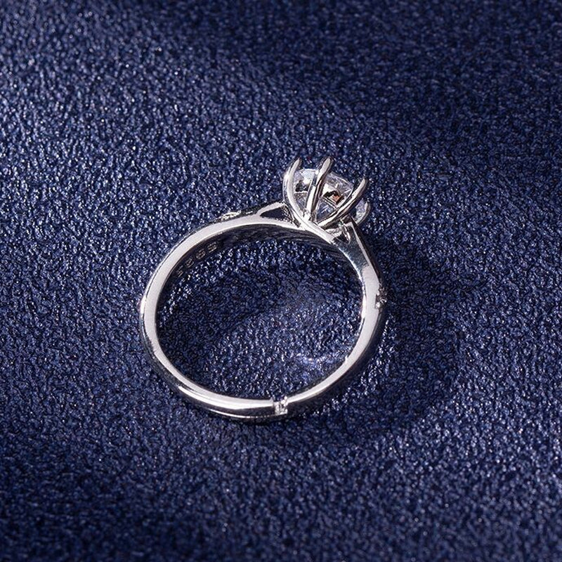 Crystal Stone Adjustable Ring Sterling Silver 