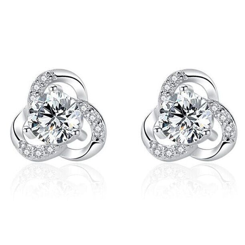  Sterling Silver Crystal Swirl Stud Earrings