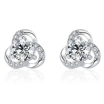  Sterling Silver Crystal Swirl Stud Earrings