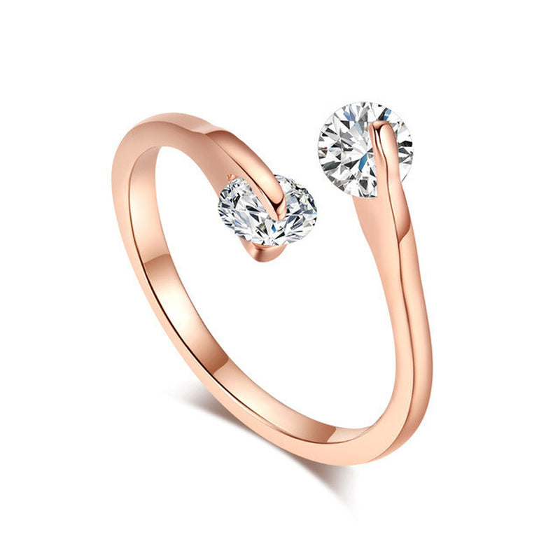 18K Rose Gold Plated Adjustable Engagement Eternity Ring with 2 CZ Crystals