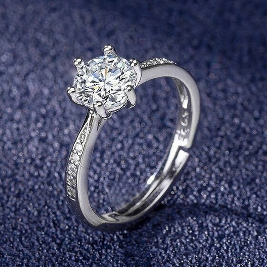 Crystal Stone Adjustable Ring Sterling Silver 