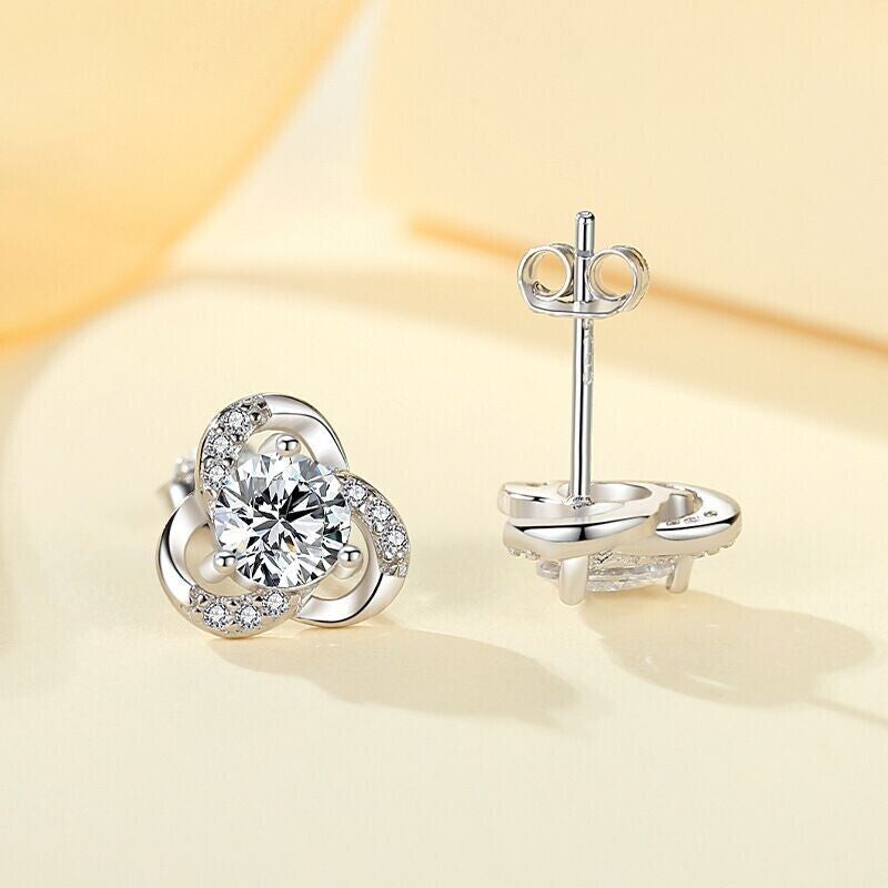  Sterling Silver Crystal Swirl Stud Earrings