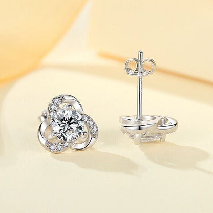  Sterling Silver Crystal Swirl Stud Earrings