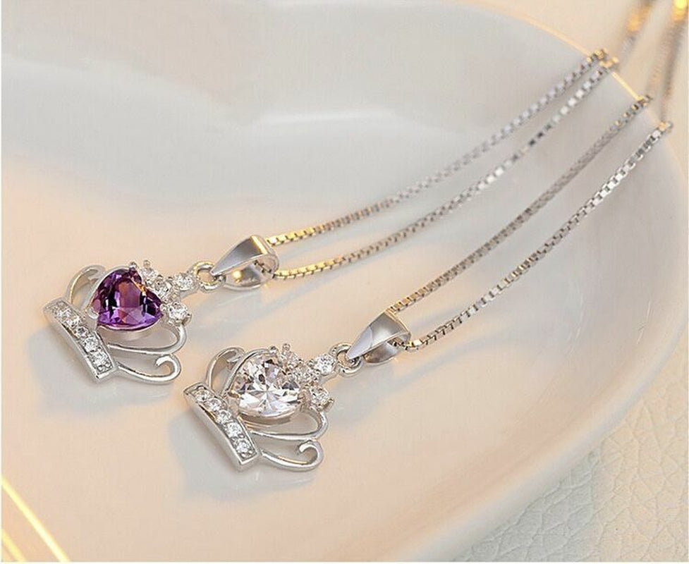 Womens Sterling Silver Crystal Crown Pendant 