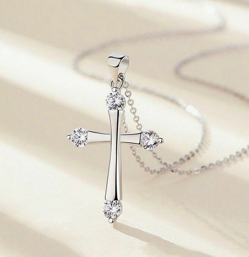 Crystal Cross Pendant Chain Necklace 