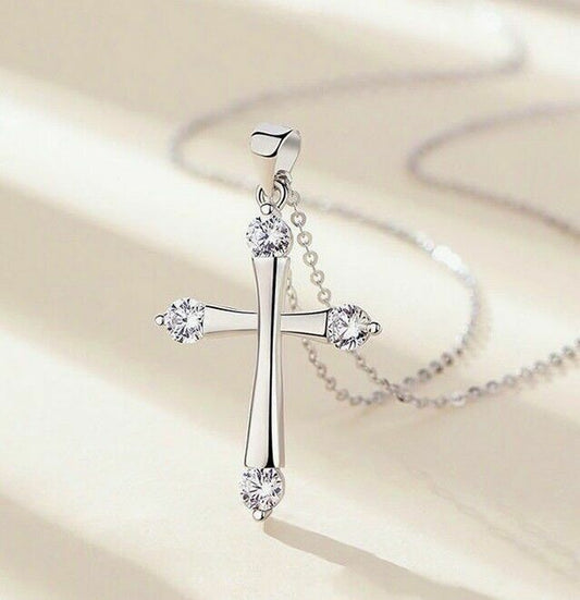 Crystal Cross Pendant Chain Necklace 