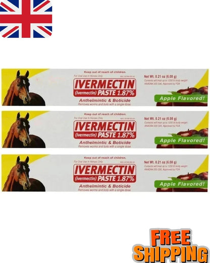 3-Pack Ivermectin Horse Paste 1.87% Apple Flavour – 6.08g Oral Dewormer for Horses | Effective Broad-Spectrum Worm Control